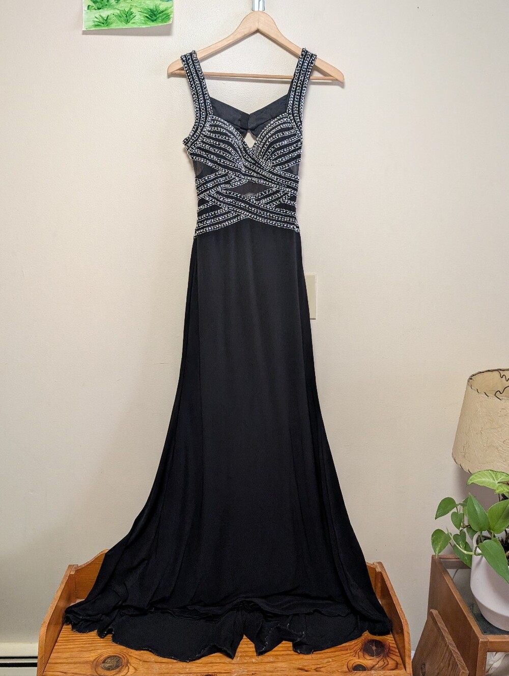 Faviana Glamour RV4965N Size 4 Black Beaded Open Back Evening Gown
